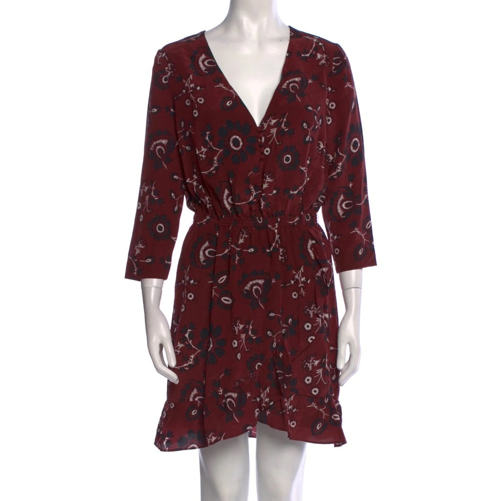 French Sezane Silk Floral Burgundy Wrap Dress with tie Belt - Picture 9 of 9